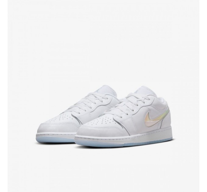 Кроссовки Nike Gs Air Jordan 1 Low White Ice Blue Glitter Swoosh FQ9112-100
