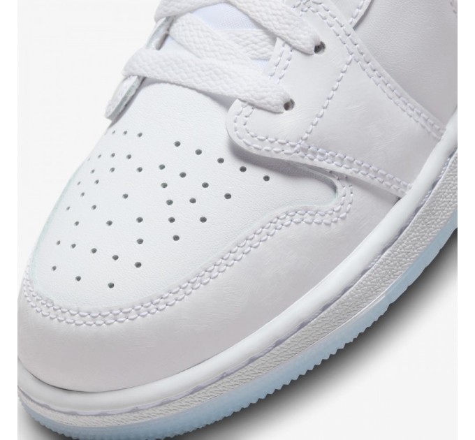 Кроссовки Nike Gs Air Jordan 1 Low White Ice Blue Glitter Swoosh FQ9112-100